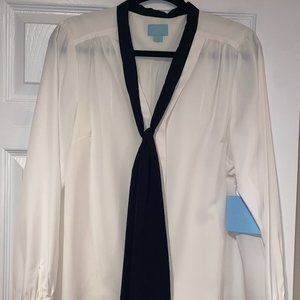 NWT CeCe White Blouse with Black Tie